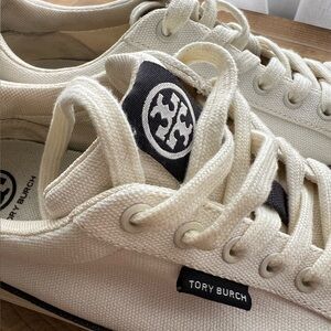 Tory Burch Classic Court Sneaker in Ivory Canvas/Perfect Navy
